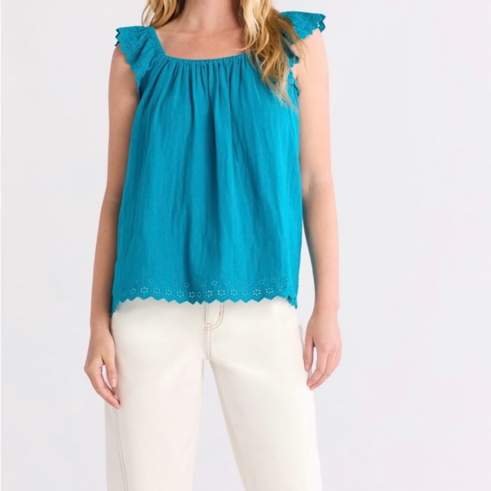 NWT - Time and Tru Women's Turquoise Ruffle Strap Top - Size M